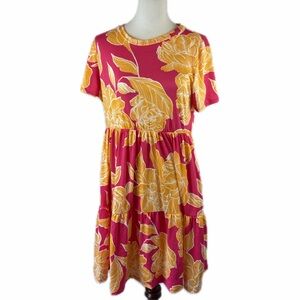 Haptics Summer Citrus Blossoms Dress Size L Tropical Resort Casual Cruise Bright